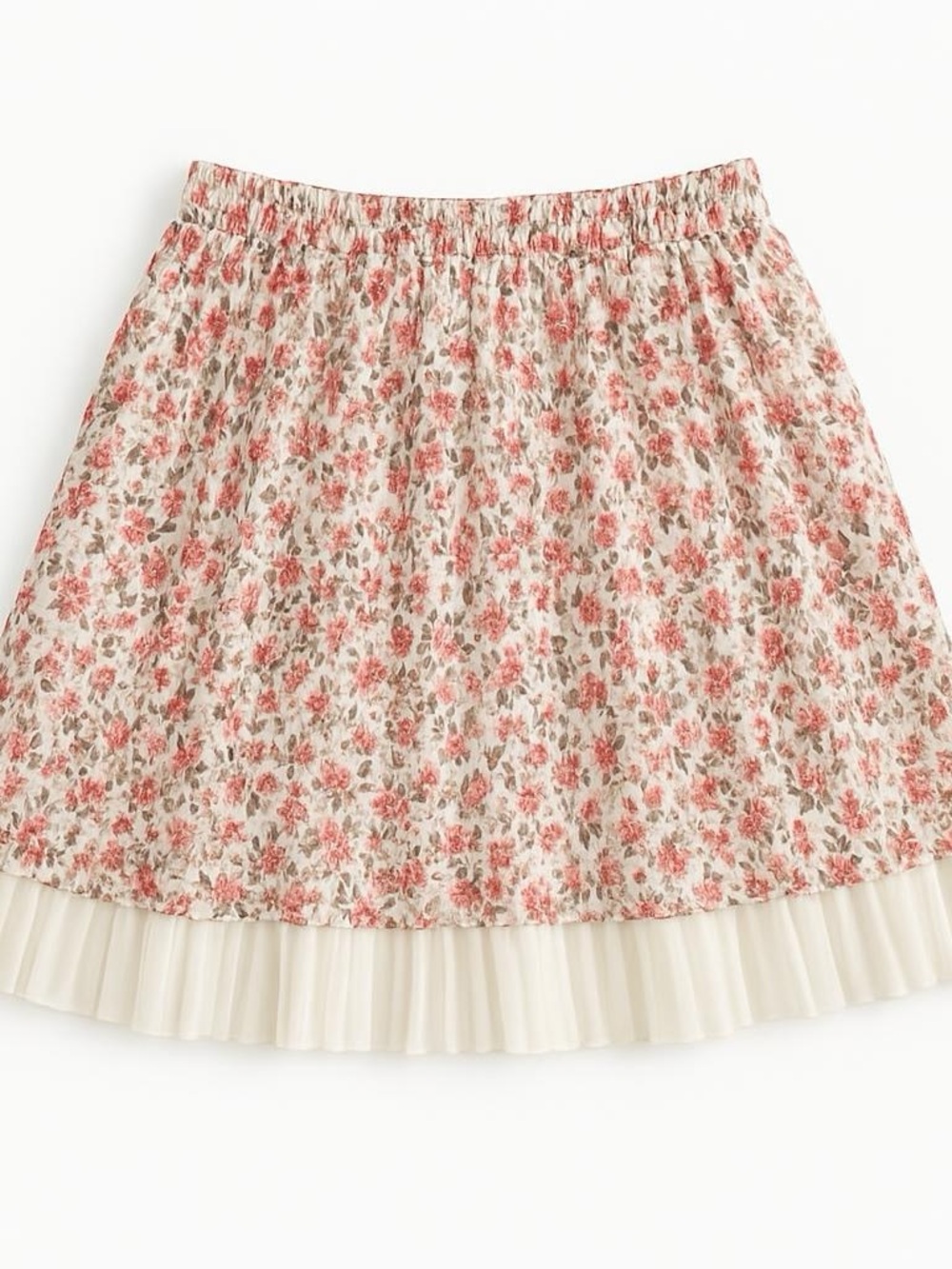 Max Studio Coral Floral Mini Skirt with Cream Pleated Hem